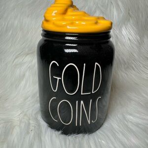 Rae Dunn Black Gold Coin Canister with Gold Coin Topper/Lid